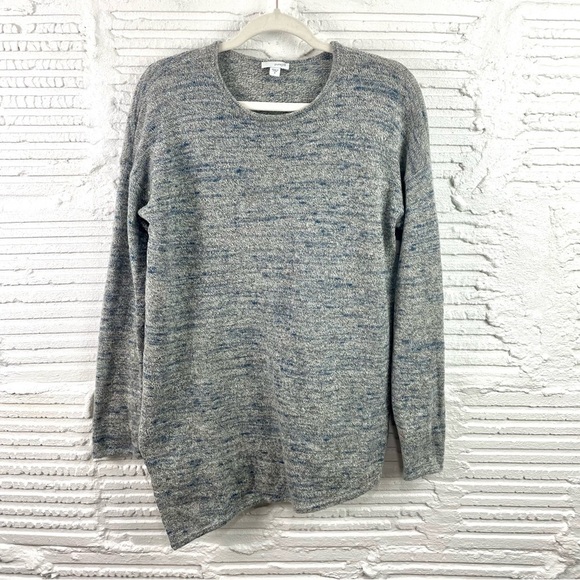 J. Jill PureJill Wool Cashmere Blend Sweater Blue Gray Heather Asymmetric Hem M - Picture 1 of 16